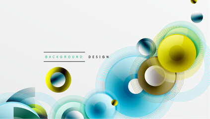 Poster - Abstract design features vibrant circles, curves. Blue, green, yellow hues create dynamic composition. Modern aesthetic, clean background.