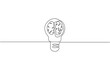 © Stock4line - Single continuous line drawing of light bulb with human brain, Smart power and psychological company icon label concept. Trendy one line draw graphic design vector illustration.
