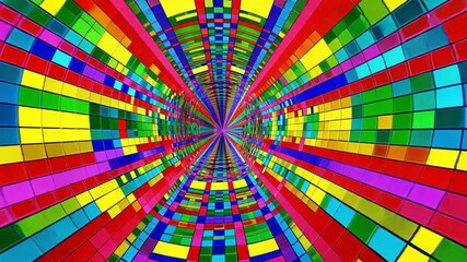 Poster - vibrant and colorful abstract tunnel design mosaic of squares creating depth and bright patterns in 