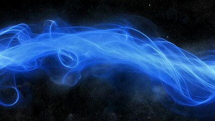Poster - mesmerizing blue smoke wave flows gracefully against dark background, creating ethereal and dynamic 