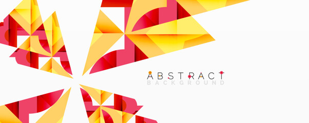 Poster - Geometric shapes, vibrant colors create dynamic abstract background. Red, yellow hues dominate design, offering modern feel.