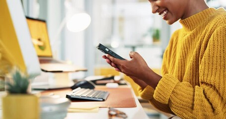 Poster - Success, phone and business woman celebrate with online competition, win and wow bonus. Excited designer, technology and fist pump for internet achievement, approval or yes for creative design