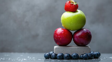 Poster - Bold splash of red, green, and purple fruits against a clean background