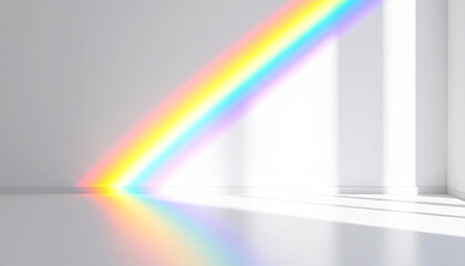 Wall Mural - soft rainbow light reflection on white wall and floor creates dreamy interior atmosphere, enhancing 