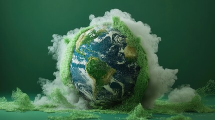 Poster - Human-shaped Earth tangled in synthetic netting and smog