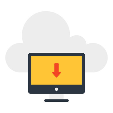 Cloud Computing Downloading Data to Computer Screen Icon