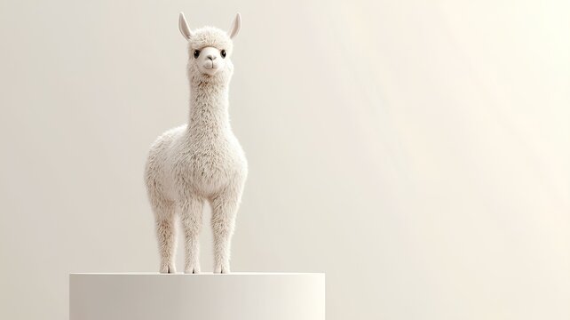 White alpaca on a white podium. 3d rendering