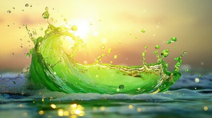 Poster - Green-tinted abstract water wave in motion under soft radiant glow