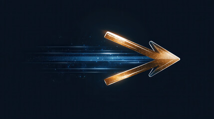 Poster - Glowing golden arrow points right against dark background, with dynamic light trails suggesting speed and direction. sleek design and vibrant colors create futuristic and energetic feel