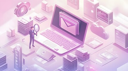 Poster - Digital communication system illustration in a pastel color palette.