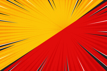 Poster - comic book superhero background. retro starburst compare template with orange and red colors and hal
