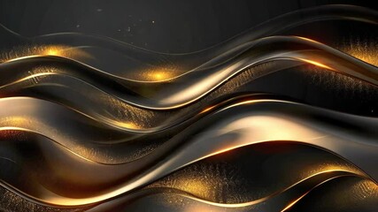 Poster - Luxurious Abstract Wavy Lines in Gold and Black An Elegant Modern Background with Shimmering Textures and Depth for Sophisticated Design