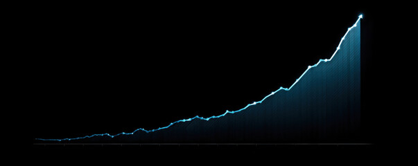 Poster - This image illustrates an ascending graph, showcasing significant growth over time, represented with a sleek, glowing line on a dark background, symbolizing progress and success.