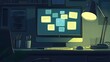 © Farid - A nighttime study workspace, illuminated by a desk lamp.