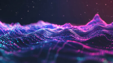 Poster - Abstract futuristic glowing landscape made of digital waves and neon lights, symbolizing technology, innovation, and sci-fi environments.
