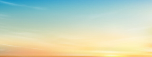 Wall Mural - sky blue, yellow background,summer clear sky with clouds,sunlight over beach.vector cartoon nature b