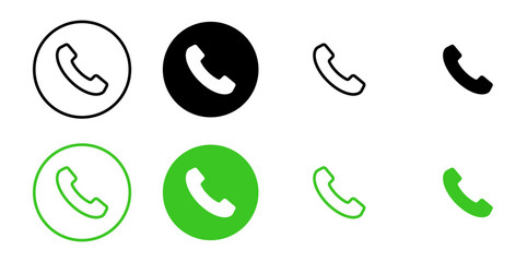 Poster - Phone icon set, Call symbol icon set, phone receiver, green phone icons, outline phone icon set, call icon pack, black phone icon set, telephone icon set