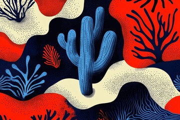 Poster - A colorful and abstract design featuring cacti, ideal for wallpaper and print applications