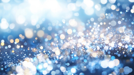 Poster - Abstract background with soft blue and white bokeh lights, creating a dreamy, festive, and peaceful winter atmosphere.
