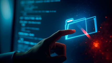 hand pushing a button on touch screen interface