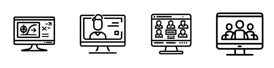 Fototapete - Vector illustration icons representing various online activities and communication methods for modern digital interaction