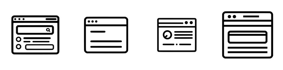 Poster - Vector illustration of web browser windows featuring search bar and content layout for digital applications in a minimalist style