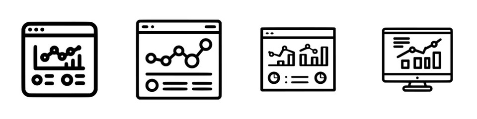 Poster - Vector illustration depicting multiple desktop web interface designs showcasing data analytics and graphical metrics in a professional setting