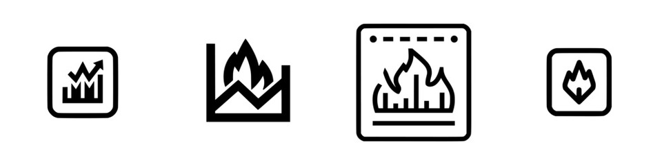 Poster - Vector illustration icons depicting various representations of fire and growth trends in a minimalistic style