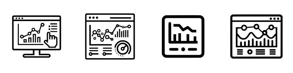 Poster - Vector illustration of interactive data visualization tools on various device screens showcasing charts and graphs