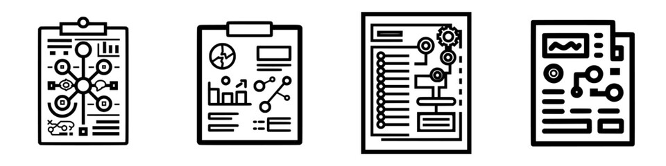 Poster - Vector illustration of various clipboard designs showing diagrams and charts for data analysis and project management