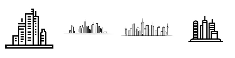 Poster - Vector illustration of modern city skyline icons representing urban architecture and design in a minimalist style