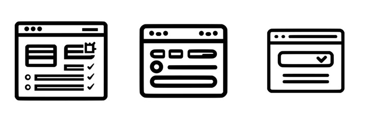 Poster - Vector illustration of three distinct web page designs featuring checklists, forms, and confirmation messages for online user experience