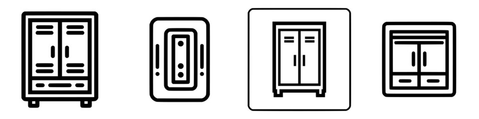 Poster - Vector illustration icons of various cabinet designs showcasing modern and minimal styles for home organization and storage solutions