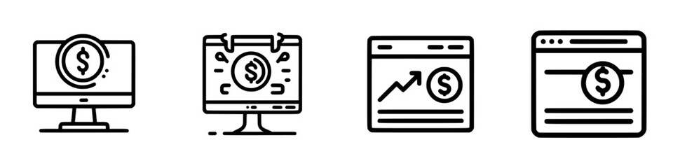 Poster - Vector illustration icons representing online financial transactions and money management concepts for digital platforms and services