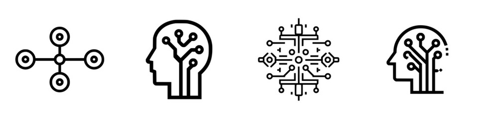 Poster - Vector illustration of technology-themed icons representing artificial intelligence, neural networks, and modern computing