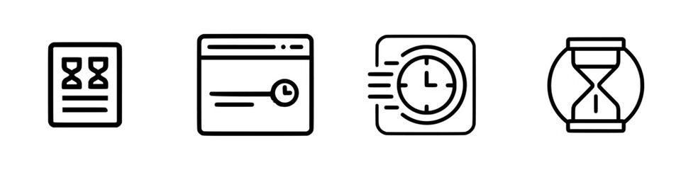 Poster - Vector illustration icons depicting time management concepts with an hourglass, clock, document, and browser interface elements
