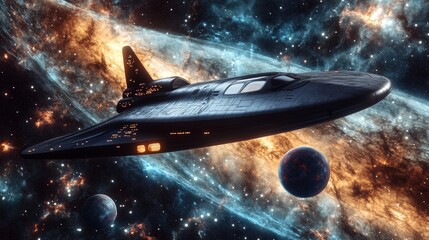 Wall Mural - a 3d animated sequence of a spaceship traveling through a galaxy, with stars, nebulae, and planets p