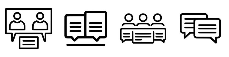 Poster - Vector illustration icons representing communication, interaction, and discussions in a collaborative environment