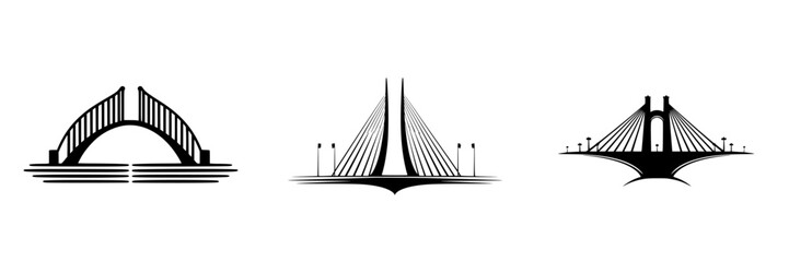 Poster - Vector illustration icons of modern bridge designs showcasing architectural elegance and innovative structure styles