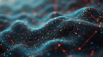 Aufkleber - Abstract technological background with network connection visualization. Digital data flow and global network connectivity concept for modern communication and technology usage.