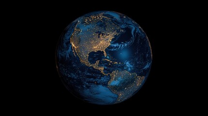 Poster - 3D Earth globe, showing a night-time view with city lights sparkling across the continents, and distant stars filling the space around it