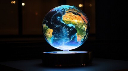 Poster - 3D Earth model with a holographic display, highlighting the atmosphere, landforms, and oceans in sharp detail with an ambient light effect.