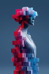 Poster - A woman is made up of blocks of different colors. The blocks are arranged in a way that creates a sense of movement and fluidity. The woman's face is obscured by the blocks