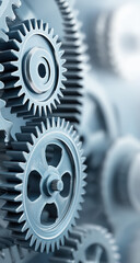 Leinwandbilder - Close-up detailed view of interlocking metal gears, showcasing intricate design and mechanical precision.  The image emphasizes industrial machinery and complex engineering.