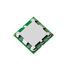 Poster - Square green microchip module showing its intricate circuitry and contact pads on a white background.