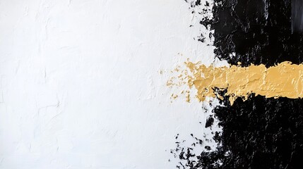 Aufkleber - Abstract art painting with textured white, black, and gold paint strokes creating a modern, elegant design. : Generative AI