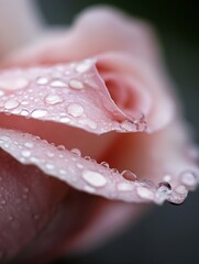 Aufkleber - Close-up of a pink rose petal covered in dew drops, showcasing the delicate texture and vibrant color of the flower. : Generative AI