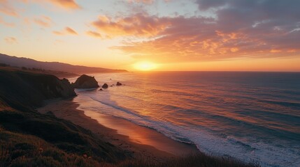 Wall Mural - a breathtaking view of the ocean at sunset, where the sky is ablaze with brilliant colors and the wa