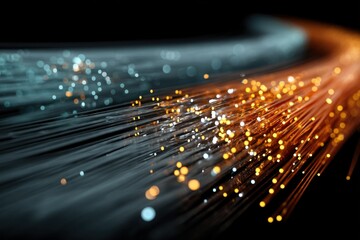 Poster - A vibrant visual of fiber optic cables emits light rapidly, showcasing energy in motion and a futuristic technology vibe