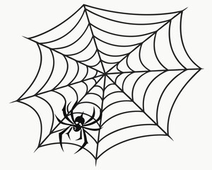 A creepy black spider on its intricate web, a vector illustration suggesting Halloween horror, a dangerous trap in nature's design